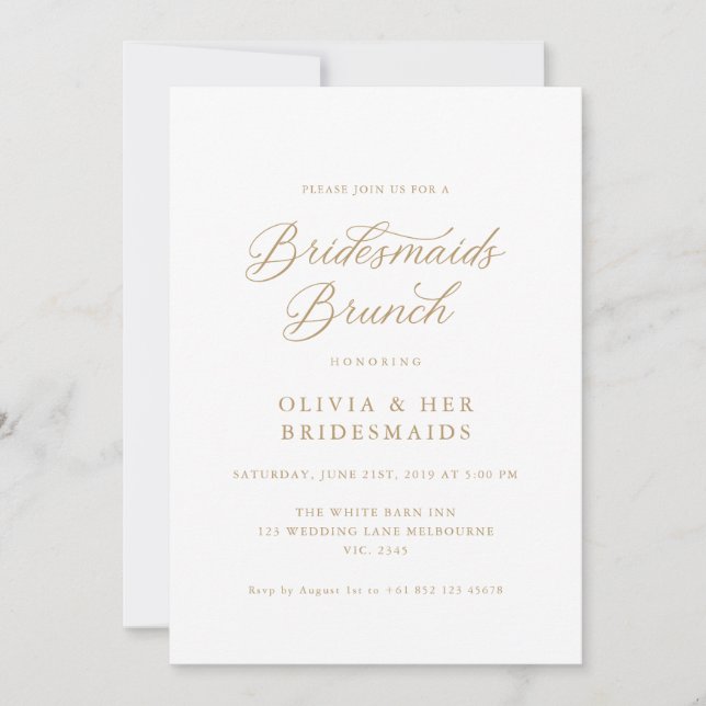 Gold Elegant Modern Script Bridesmaids Brunch Invitation (Front)