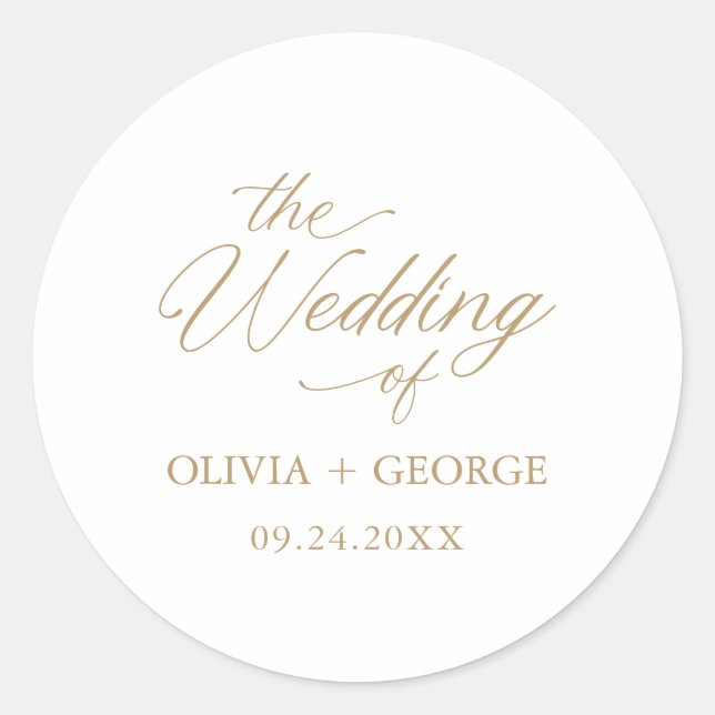 Gold Elegant Modern Script Calligraphy Classic Round Sticker (Front)