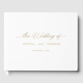 Gold Elegant Modern Script Calligraphy Guest Book