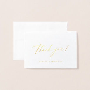 Gold elegant modern script minimalist wedding foil card
