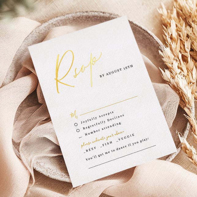 Gold elegant modern script minimalist wedding RSVP (Gold elegant modern script minimalist wedding RSVP Foil Invitation)