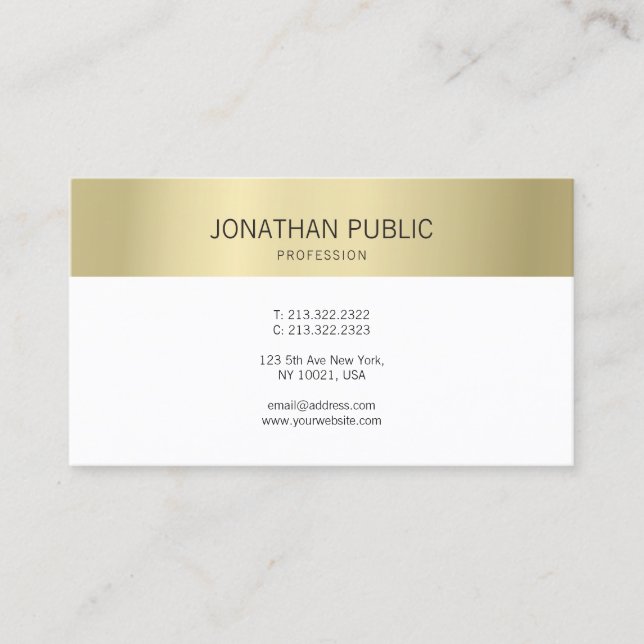 Gold Elegant Modern Simple Professional Plain Business Card (Front)
