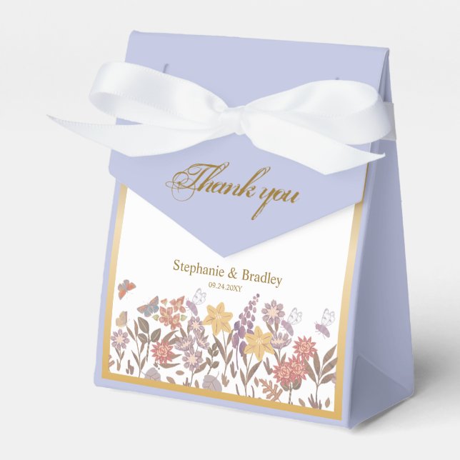 Gold Elegant Modern Wildflower Thank You Wedding  Favour Box (Front Side)