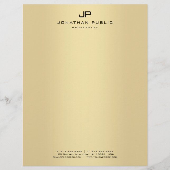 Gold Elegant Monogram Glamour Template Modern Custom Letterhead (Front)