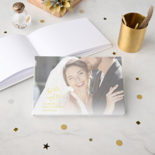 Gold Elegant Monogram Initials Wedding Photo Guest Book