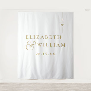Gold Elegant Monogram Wedding Photo Backdrop Tapestry