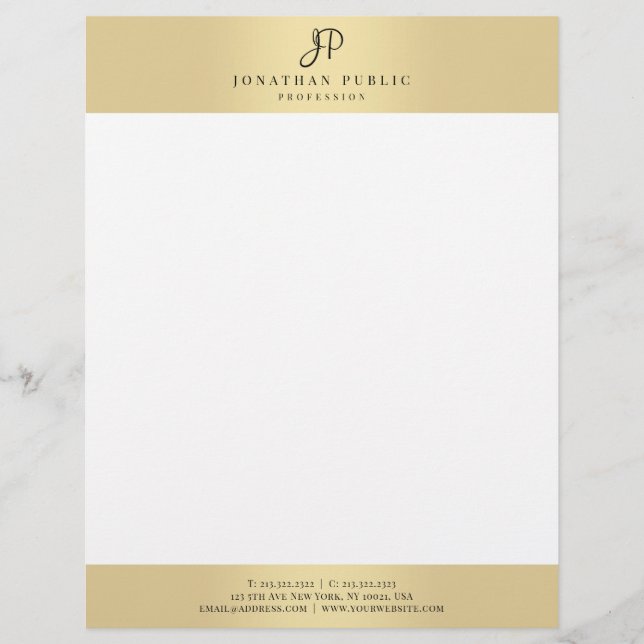 Gold Elegant Monogrammed Template Glamourous Custom Letterhead (Front)
