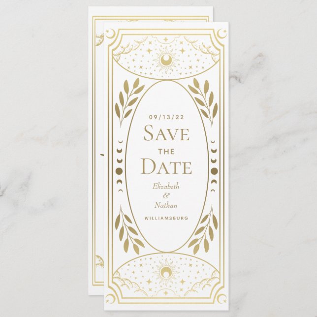 Gold Elegant Mystical Tarot Card Save the Date (Front/Back)