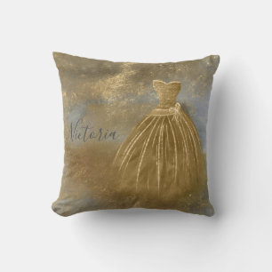 Gold Elegant Name Evening Gown Cushion