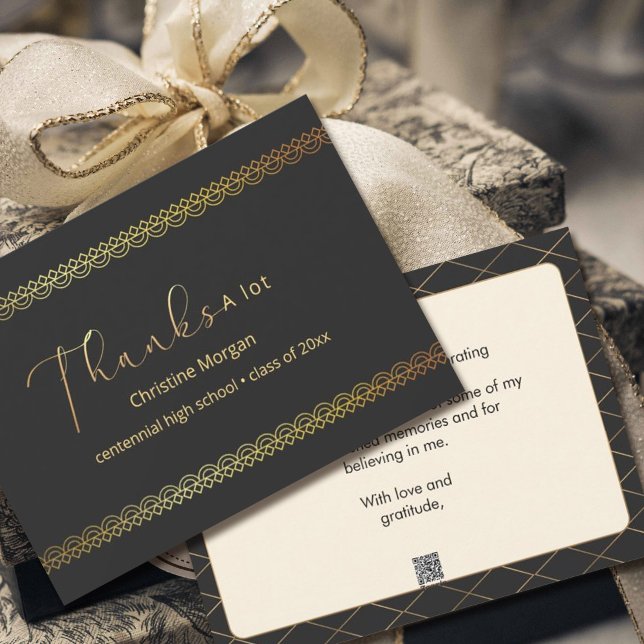 Gold Elegant Ornate Romantic Holiday Card (#classof2024 #thankyoucard #blackandgold #script graduationthankyoucard #weddingthankyoucard)