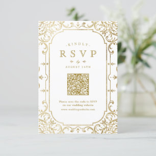 Gold elegant ornate romantic vintage QR code RSVP Card