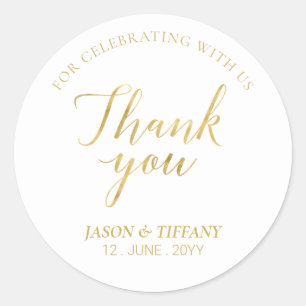 Gold Elegant Party Favour Thank you Classic Round Sticker