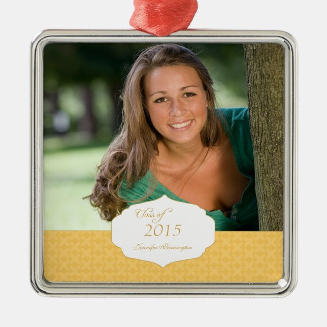 Gold elegant pattern graduation photo ornament (Front)