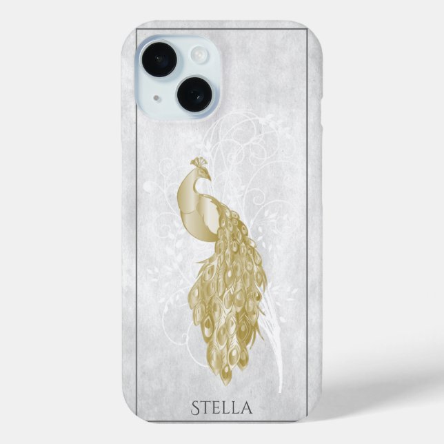 Gold Elegant Peacock Personalised Case-Mate iPhone Case (Back)