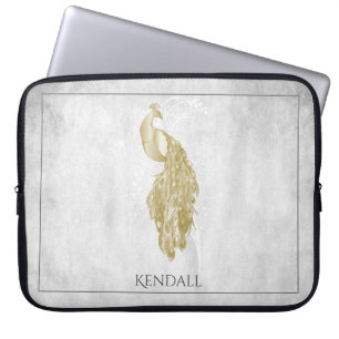 Gold Elegant Peacock Personalised Laptop Sleeve