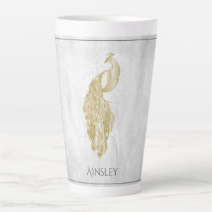 Gold Elegant Peacock Personalised Latte Mug