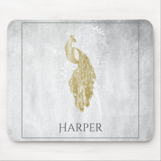 Gold Elegant Peacock Personalised Mouse Pad