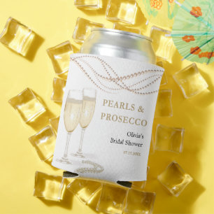 Gold Elegant Pearls and Prosecco Bridal Shower Can Cooler