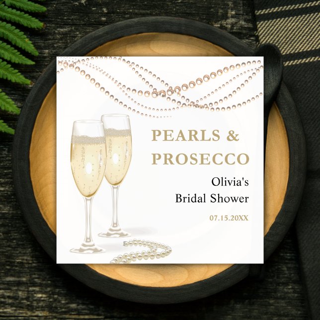 Gold Elegant Pearls and Prosecco Bridal Shower Napkin (Pearls and Prosecco Bridal Shower Napkins )