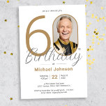 Gold Elegant Photo 60th Birthday Party Invitation<br><div class="desc">Gold Elegant Photo 60th Birthday Party Invitation. Celebrate your milestone birthday in sleek, modern style with our "Minimalist Chic" theme design, where the simplicity of Minimalist elegance meets the allure of Custom Photo personalisation. This simple and chic design allows your custom photo to take centre stage, making your celebration uniquely...</div>