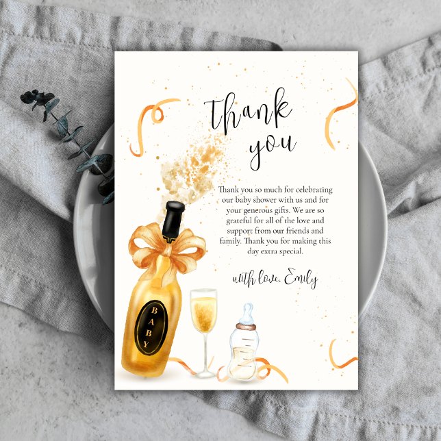 Gold Elegant Poppin Bottles Champagne Baby Shower  Thank You Card (Gold Elegant Poppin Bottles Champagne Baby Shower Thank You Card)