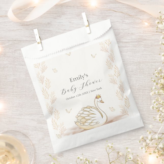 Gold Elegant Princess Swan Butterfly Baby Shower  Favour Bags (Clipped)