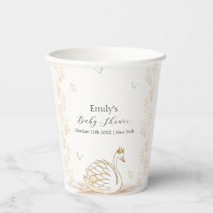 Gold Elegant Princess Swan Butterfly Baby Shower  Paper Cups