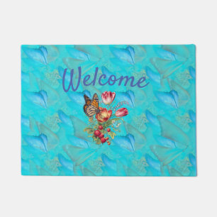 Gold Elegant Rose line drawing Doormat