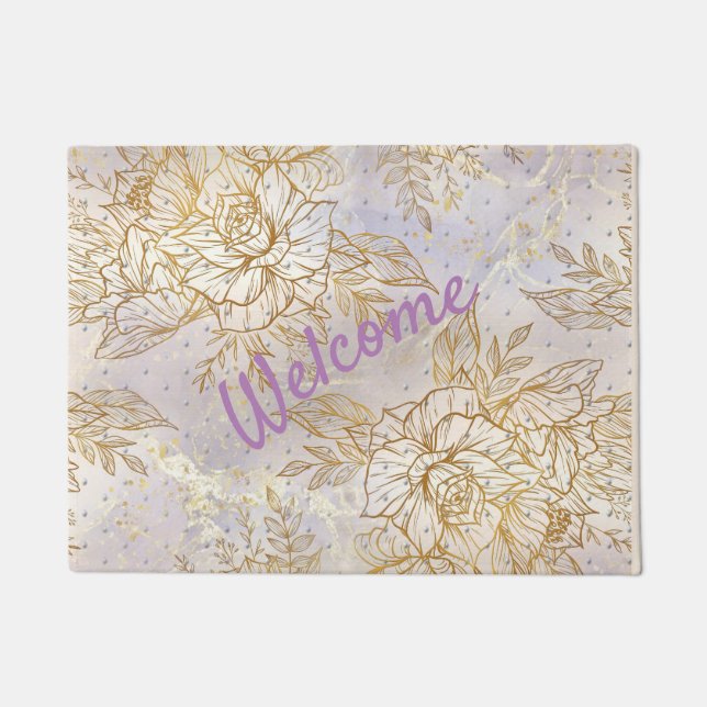 Gold Elegant Rose line drawing Doormat (Front)