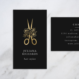 Gold Elegant Scissors Hair Stylist Business Card