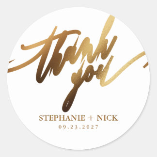 Gold Elegant Script Classic Round Sticker