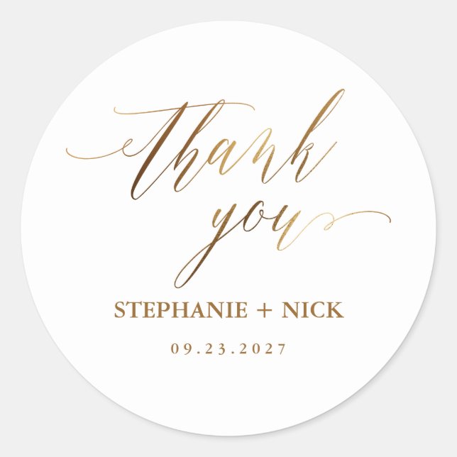 Gold Elegant Script Invitation Classic Round Classic Round Sticker (Front)