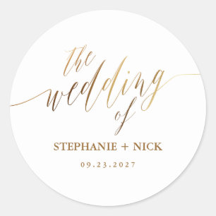 Gold Elegant Script Invitation Classic Round Sticker