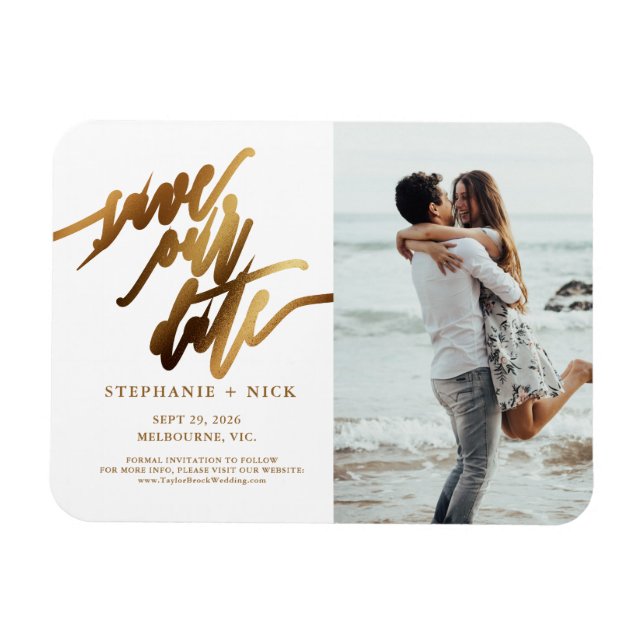 Gold Elegant Script Invitation Magnet (Horizontal)