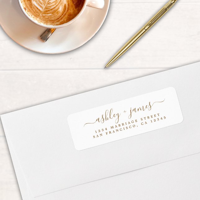 Gold Elegant Script Wedding Return Address  (Creator Uploaded)