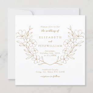 Gold Elegant Simple Cherry Blooming Blossom Wreath Invitation