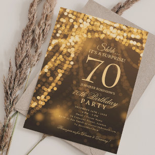 Gold Elegant Surprise 70th Birthday Party Invitation