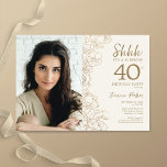 Gold Elegant Surprise Photo 40th Birthday Invitation<br><div class="desc">Floral gold cream surprise 40th birthday party invitation with your photo on the front of the card. Elegant modern design featuring botanical outline drawings accents and typography script font. Simple trendy invite card perfect for a stylish female bday celebration. Can be customised to any age. Printed Zazzle invitations or instant...</div>