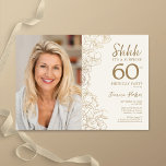 Gold Elegant Surprise Photo 60th Birthday Invitation<br><div class="desc">Floral gold cream surprise 60th birthday party invitation with your photo on the front of the card. Elegant modern design featuring botanical outline drawings accents and typography script font. Simple trendy invite card perfect for a stylish female bday celebration. Can be customised to any age. Printed Zazzle invitations or instant...</div>