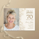 Gold Elegant Surprise Photo 70th Birthday Invitation<br><div class="desc">Floral gold cream surprise 70th birthday party invitation with your photo on the front of the card. Elegant modern design featuring botanical outline drawings accents and typography script font. Simple trendy invite card perfect for a stylish female bday celebration. Can be customised to any age. Printed Zazzle invitations or instant...</div>