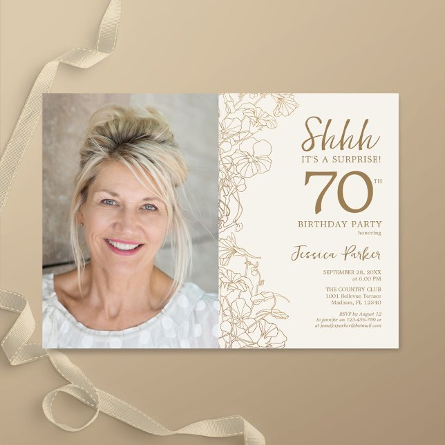 Gold Elegant Surprise Photo 70th Birthday Invitation (Creator Uploaded)