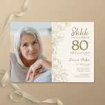 Gold Elegant Surprise Photo 80th Birthday Invitation<br><div class="desc">Floral gold cream surprise 80th birthday party invitation with your photo on the front of the card. Elegant modern design featuring botanical outline drawings accents and typography script font. Simple trendy invite card perfect for a stylish female bday celebration. Can be customised to any age. Printed Zazzle invitations or instant...</div>