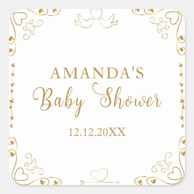 Gold Elegant Sweetheart Valentine Baby Shower Square Sticker (Front)
