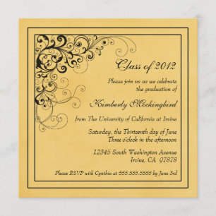 Gold elegant swirls graduation party invitation