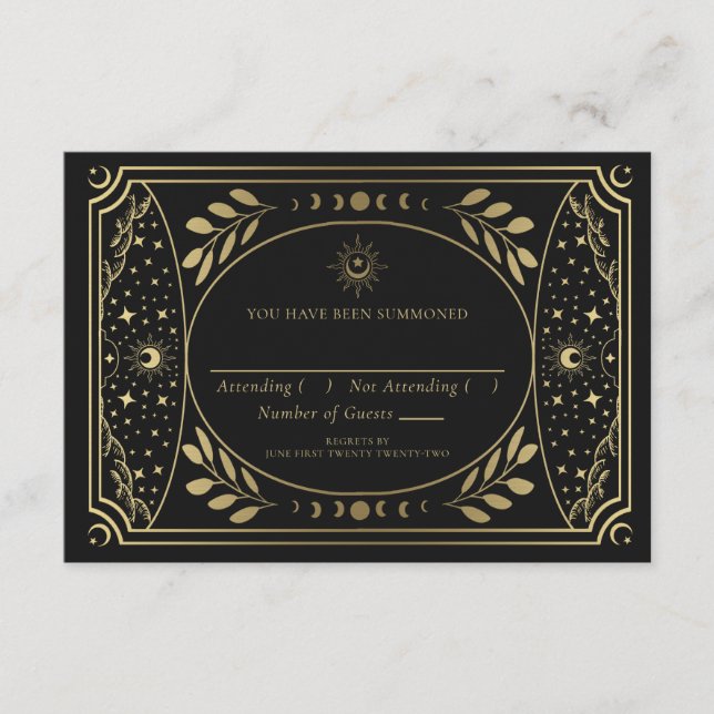 Gold Elegant Tarot Card Wedding RSVP (Front)