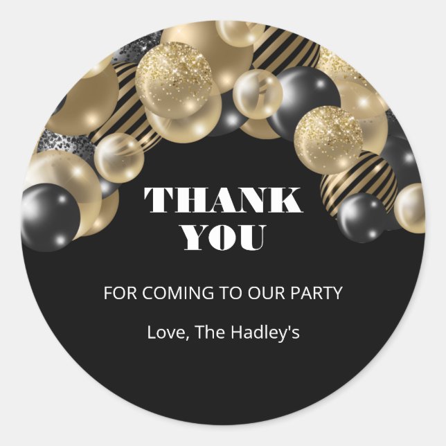 Gold Elegant Thank You Party Classic Round Sticker (Front)