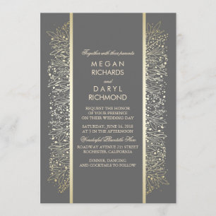 Gold Elegant Vintage Baby's Breath Wedding Invitation