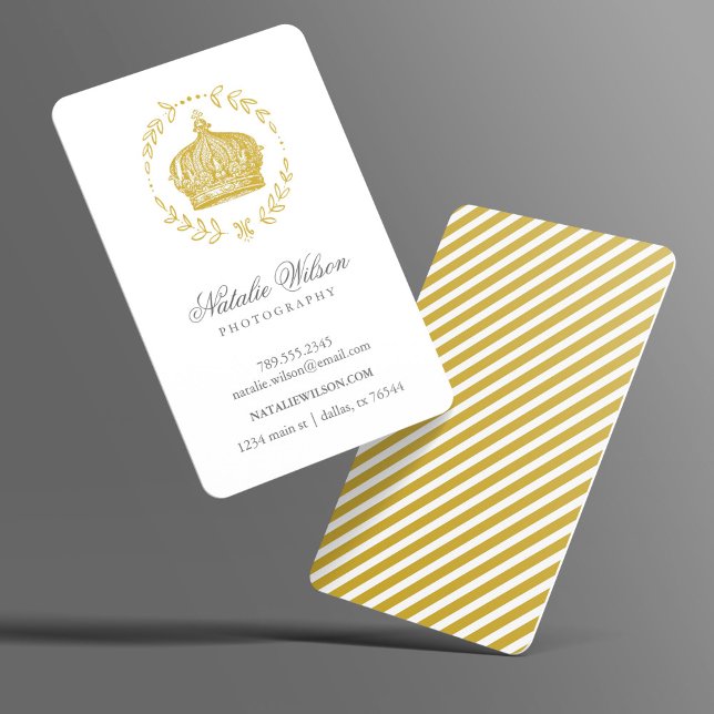 Gold Elegant Vintage Crown Vertical Business Card (Creator Uploaded)