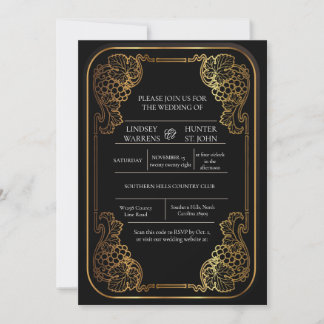 Gold Elegant Vintage Floral Wedding Invitation