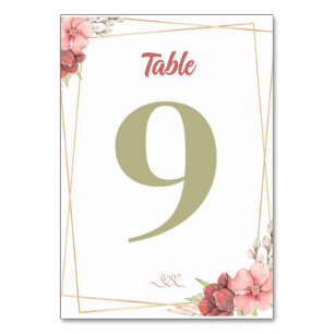Gold Elegant Wedding Table Number